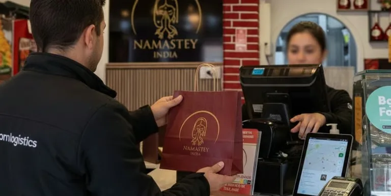 Embalagens de take-away de comida indiana do Namastey India em Massamá
